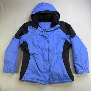 L.L.Bean Women's Ski Jacket Blue Black Hooded Water Resistant Insulated Small Us